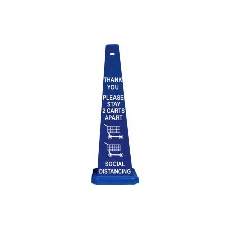 Cortina Safety Products Cortina Lamba 03-600-75B Cone, Blue, 36", "Thank You Please Stay 2 Carts Apart Social Distancing" 03-600-75B